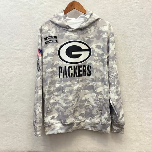 Green Bay Packers Men's NFL Salute to Service Gray Camo Hoodie Size L - Picture 3 of 10